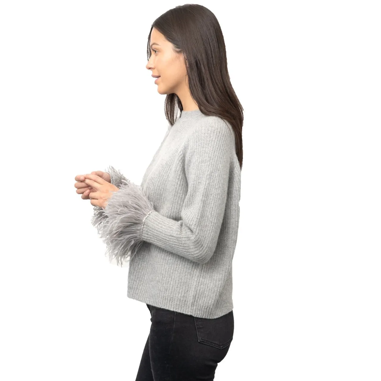 Cashmere Boyfriend Sweater w. Feather Cuffs