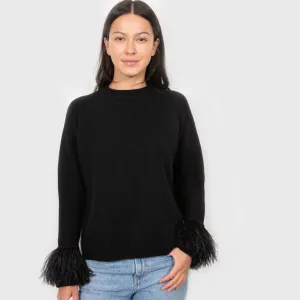 Cashmere Boyfriend Sweater w. Feather Cuffs