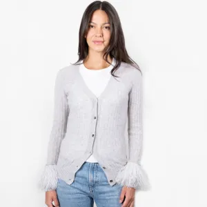 Cashmere Feather Cuff Cardigan - Black