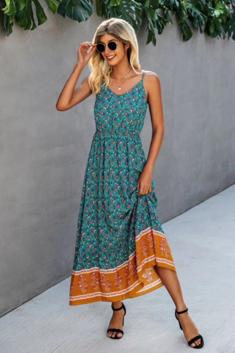Casual Vintage Flower Prints Maxi Dress