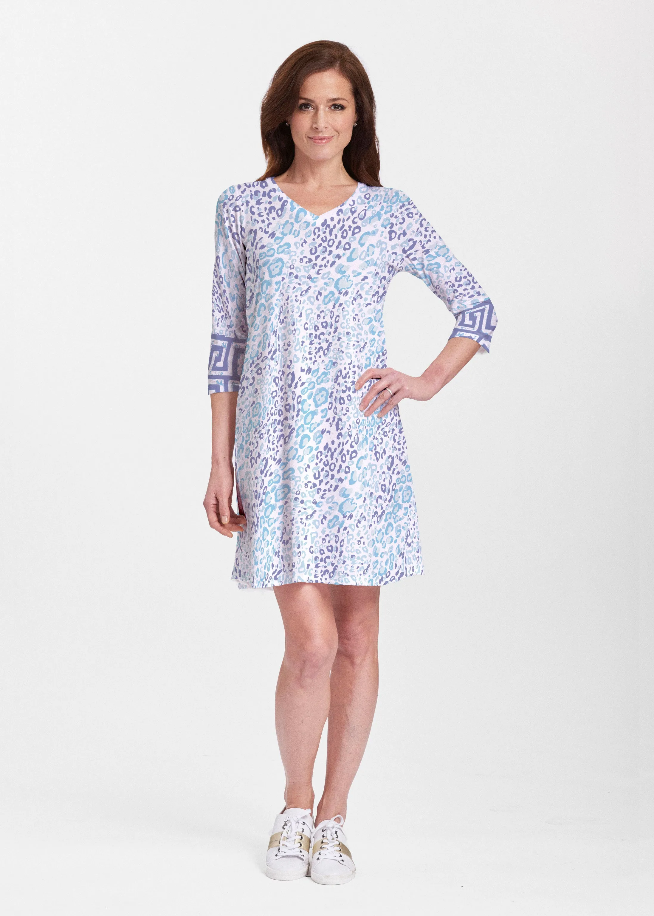 Cat Blue (7755) ~ Classic V-neck Swing Dress