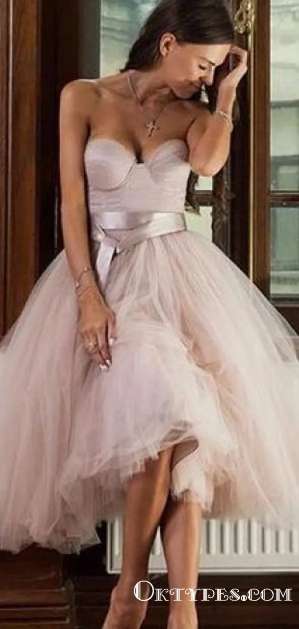 Charming A Line Sweetheart Tulle Light Blush Below Knee-length Short Cheap Homecoming Dresses, TYP2038