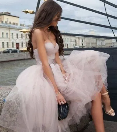 Charming A Line Sweetheart Tulle Light Blush Below Knee-length Short Cheap Homecoming Dresses, TYP2038