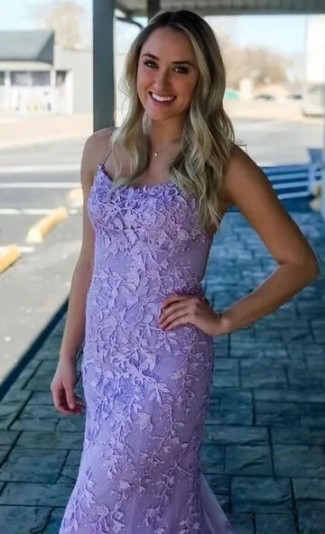 Cheap Lilac Lace Prom Dresses 2025 Mermaid Backless Violet Formal Dresses Outfits