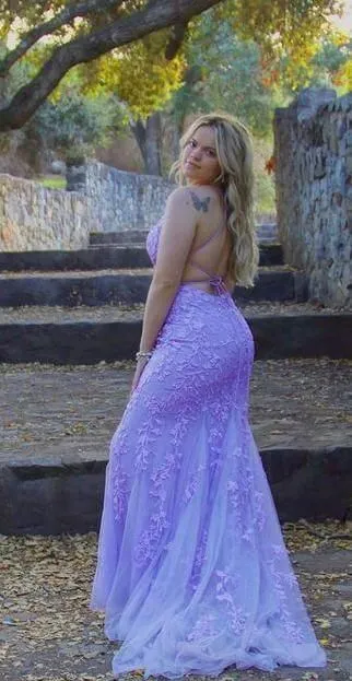 Cheap Lilac Lace Prom Dresses 2025 Mermaid Backless Violet Formal Dresses Outfits