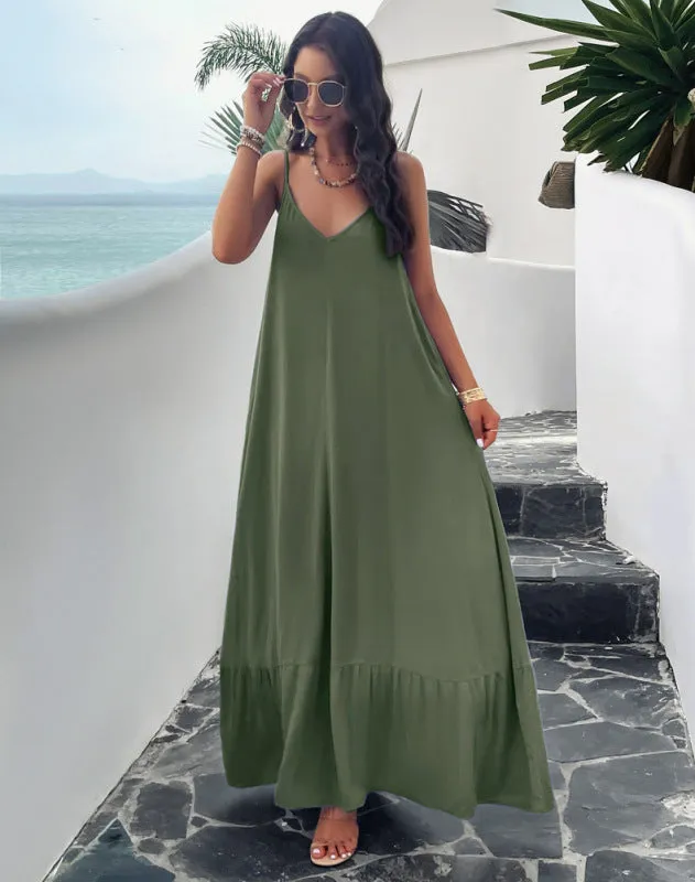 Chic Maxi Dress with Spaghetti Straps and Ruffle Hem