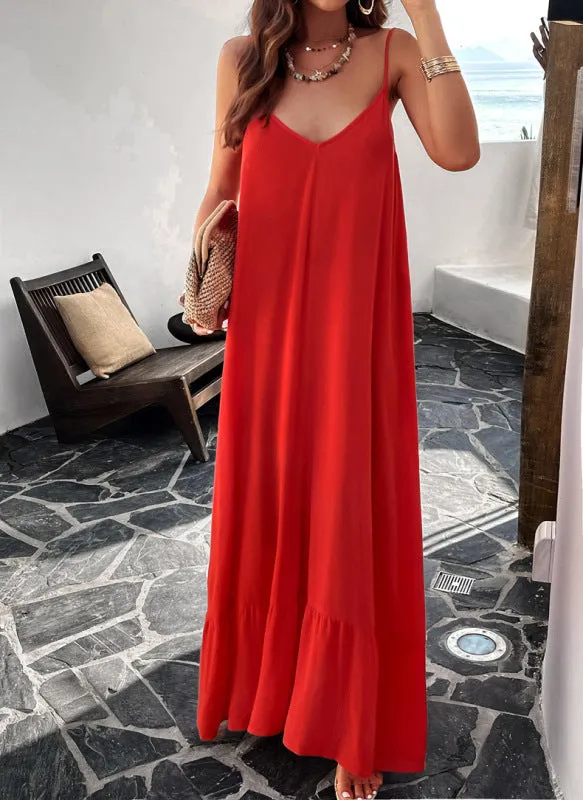 Chic Maxi Dress with Spaghetti Straps and Ruffle Hem