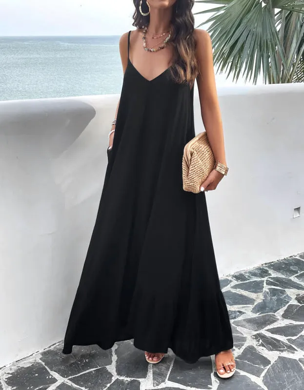 Chic Maxi Dress with Spaghetti Straps and Ruffle Hem