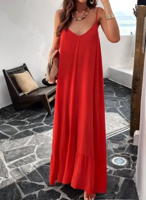 Chic Maxi Dress with Spaghetti Straps and Ruffle Hem