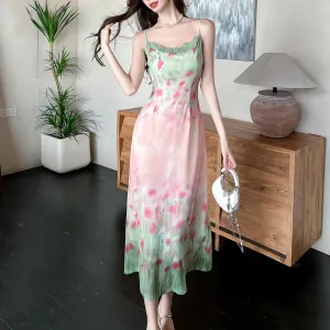Chic Retro Slinky Flower Pattern Cami Dress