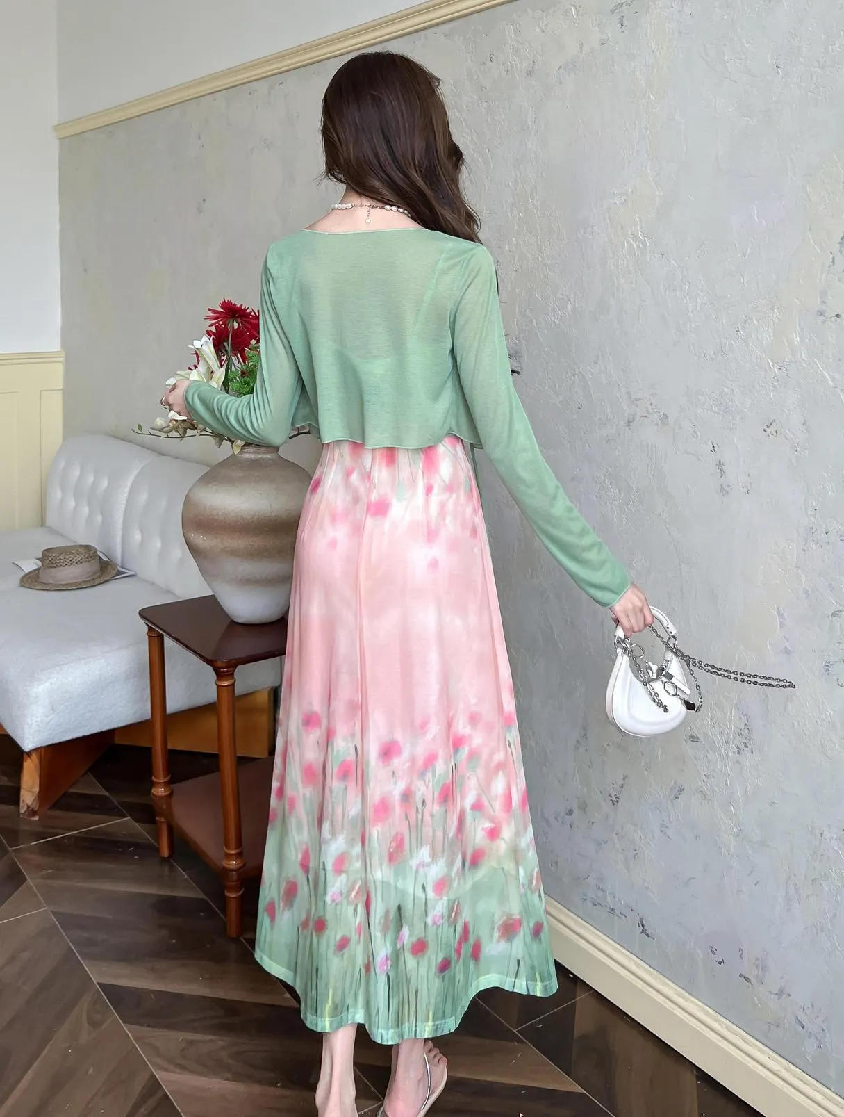 Chic Retro Slinky Flower Pattern Cami Dress