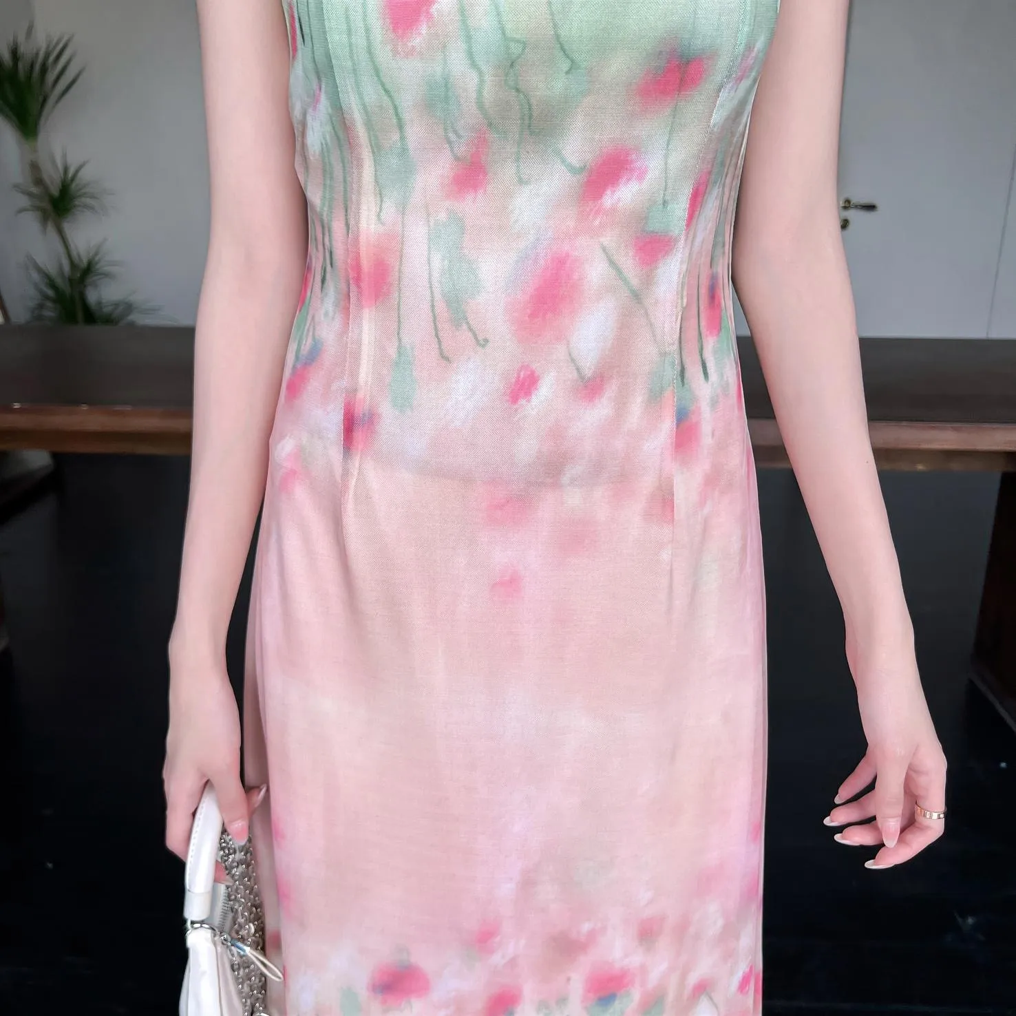 Chic Retro Slinky Flower Pattern Cami Dress