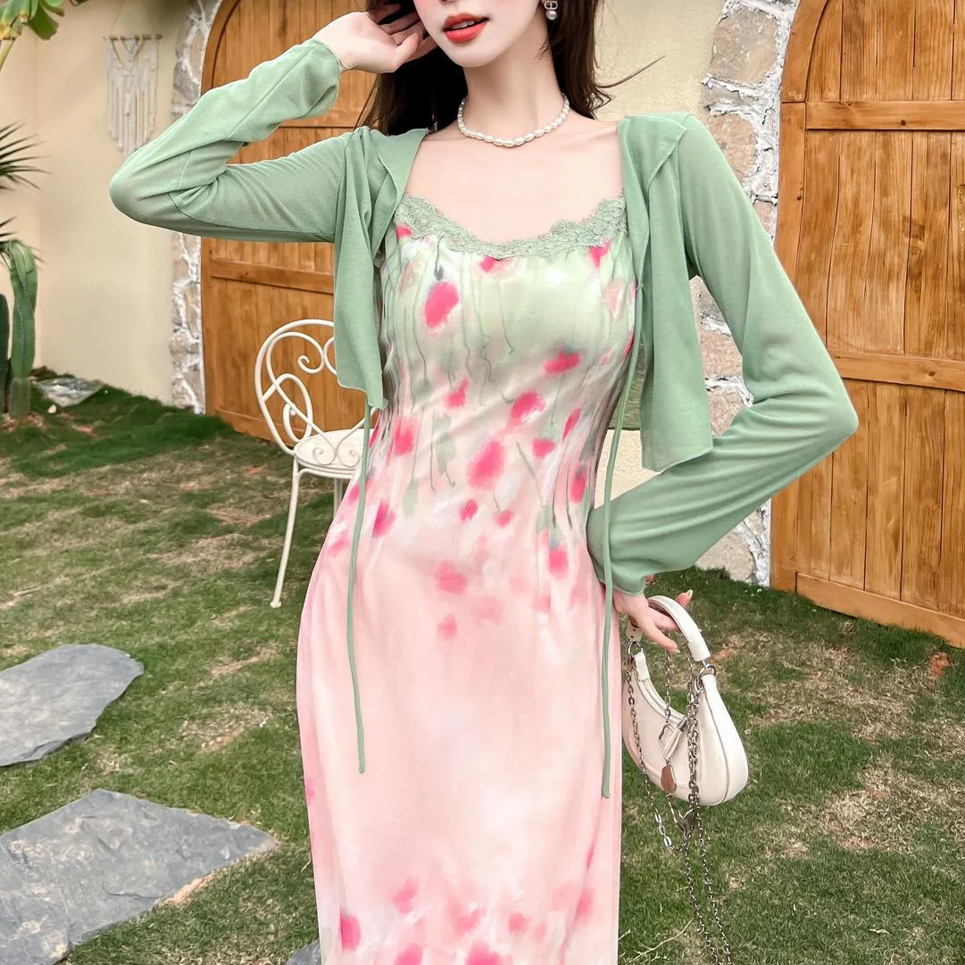 Chic Retro Slinky Flower Pattern Cami Dress