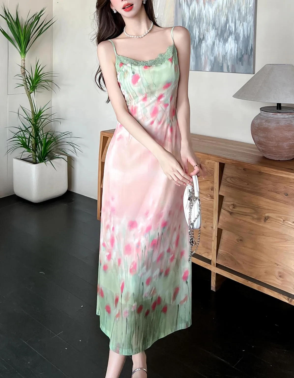 Chic Retro Slinky Flower Pattern Cami Dress