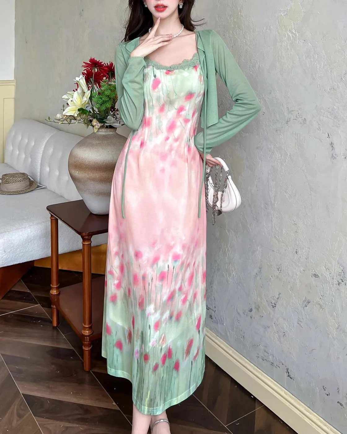 Chic Retro Slinky Flower Pattern Cami Dress
