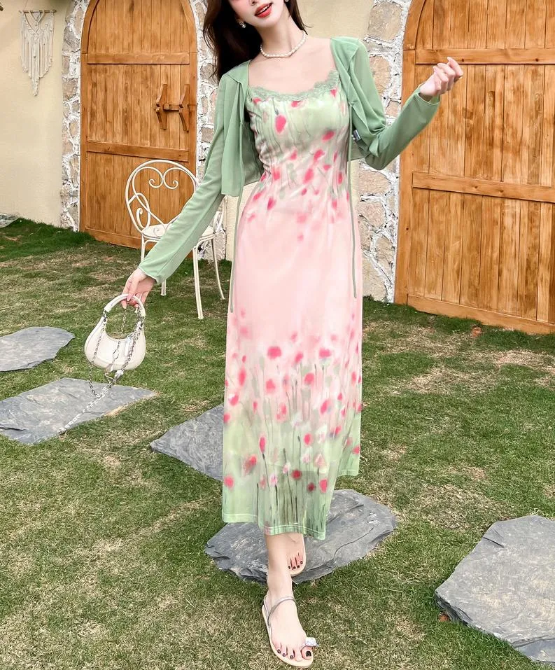 Chic Retro Slinky Flower Pattern Cami Dress