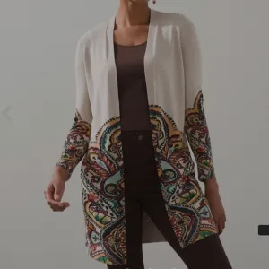 Chico's Paisley Print Open Front Cardigan Size 3 XL Layering Longline Boho