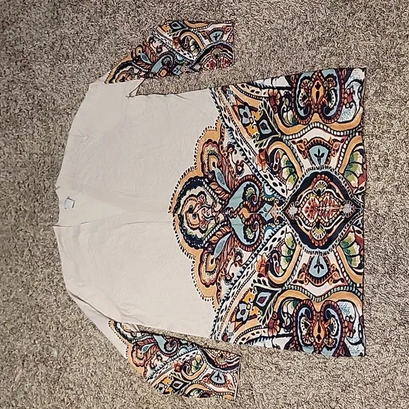Chico's Paisley Print Open Front Cardigan Size 3 XL Layering Longline Boho