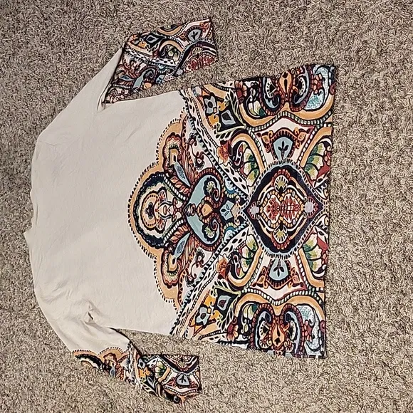 Chico's Paisley Print Open Front Cardigan Size 3 XL Layering Longline Boho