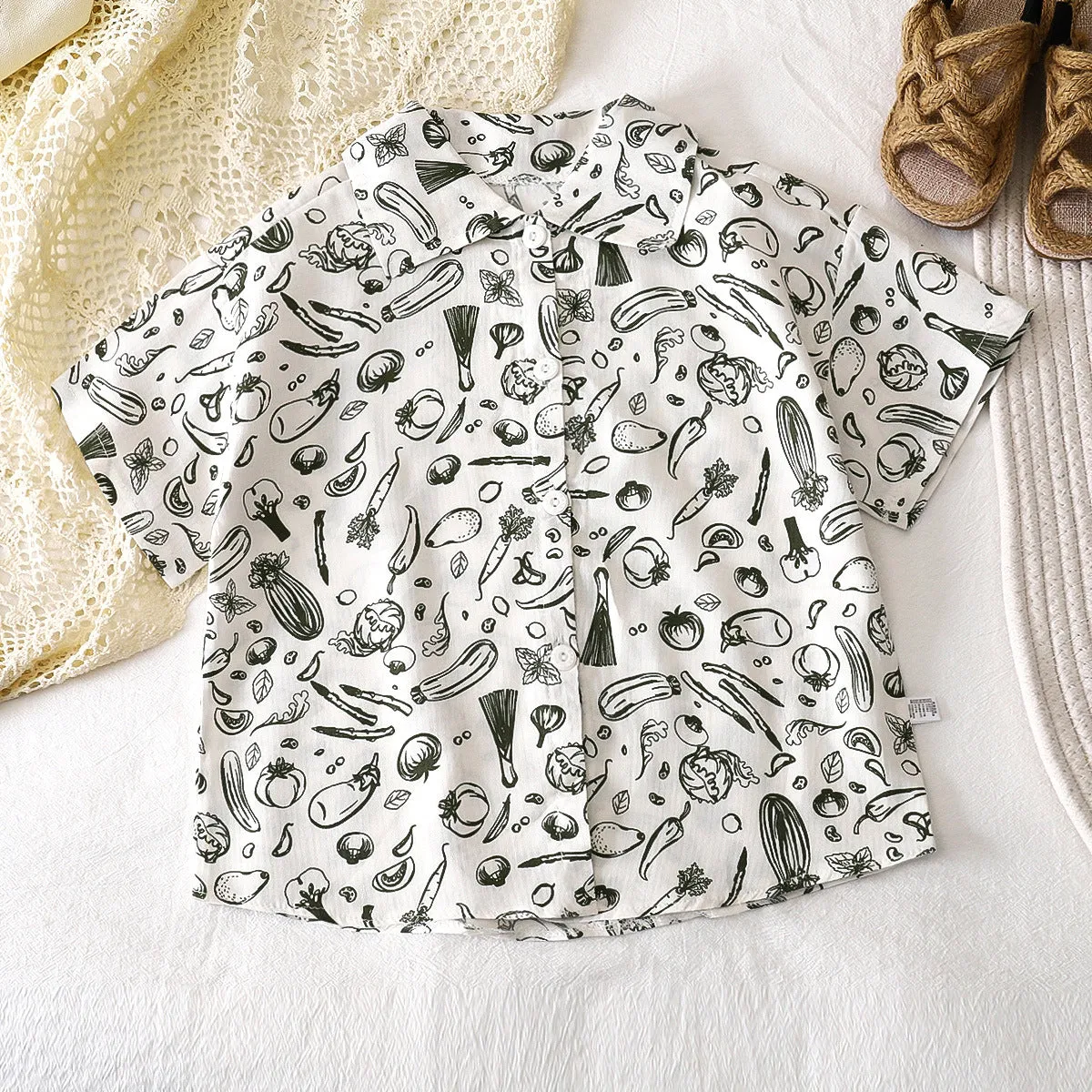 Children's shirts summer pure cotton new boys Korean version short-sleeved baby shirts floral children's tops children's clothing