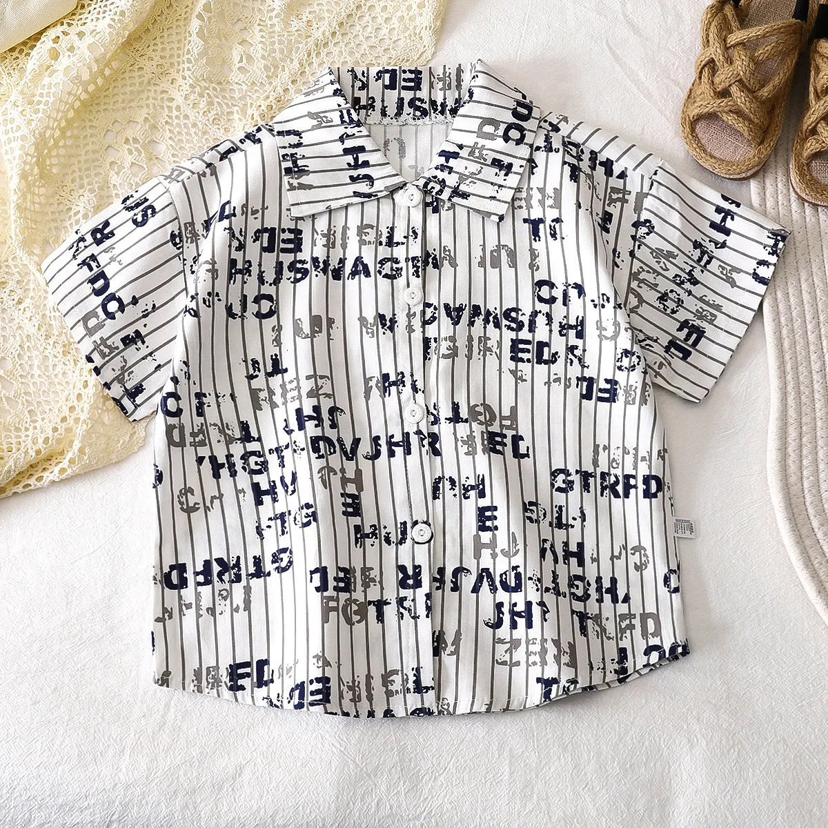 Children's shirts summer pure cotton new boys Korean version short-sleeved baby shirts floral children's tops children's clothing