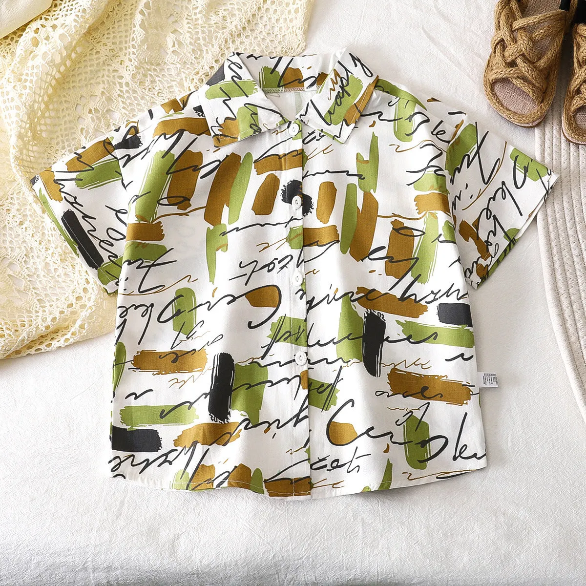 Children's shirts summer pure cotton new boys Korean version short-sleeved baby shirts floral children's tops children's clothing