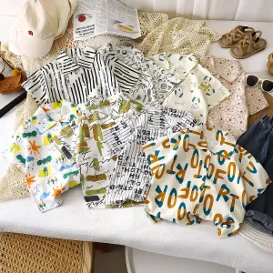 Children's shirts summer pure cotton new boys Korean version short-sleeved baby shirts floral children's tops children's clothing