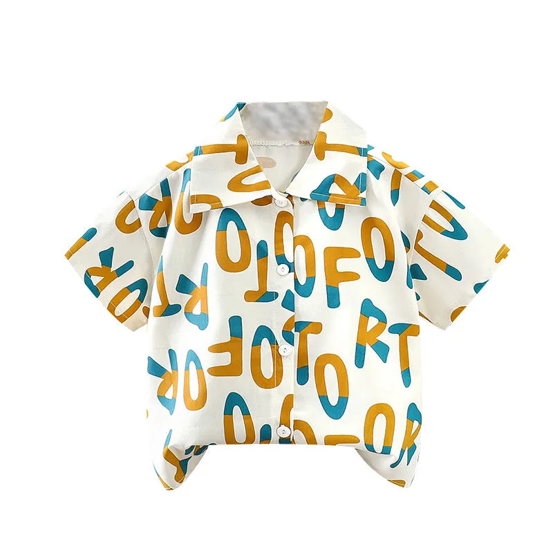 Children's shirts summer pure cotton new boys Korean version short-sleeved baby shirts floral children's tops children's clothing
