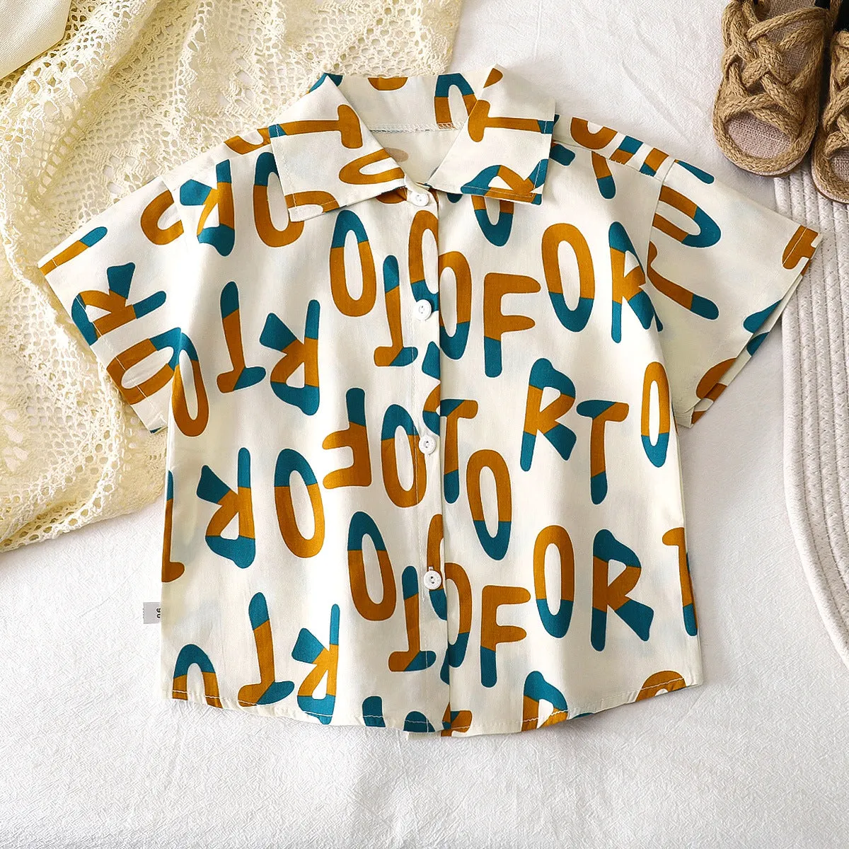 Children's shirts summer pure cotton new boys Korean version short-sleeved baby shirts floral children's tops children's clothing