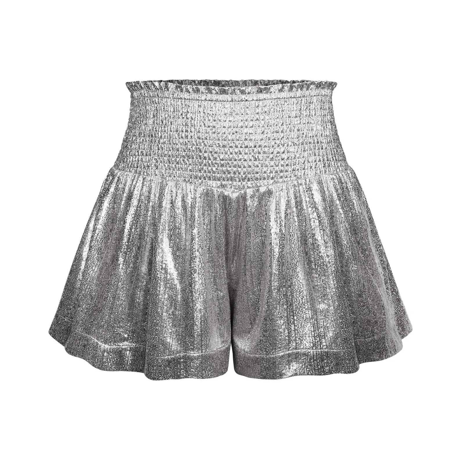 Choose To Sparkle Metallic Shorts - Silver