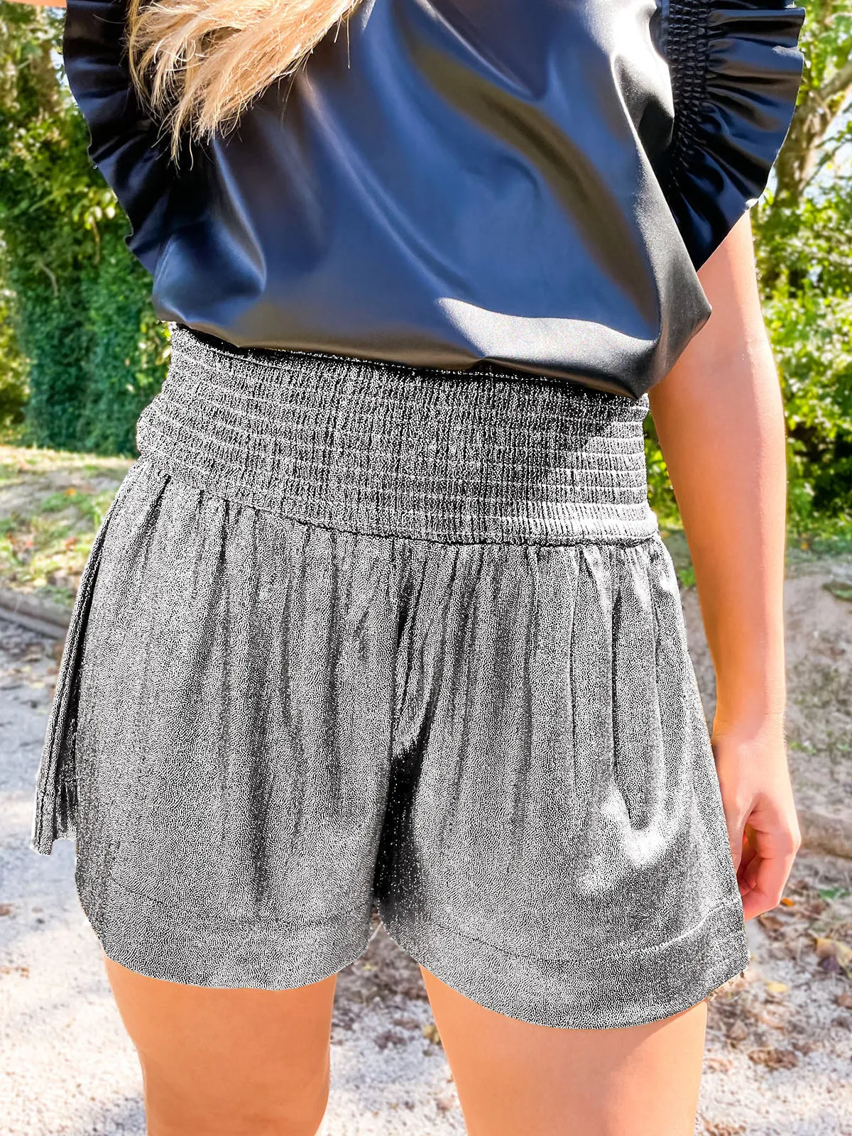 Choose To Sparkle Metallic Shorts - Silver