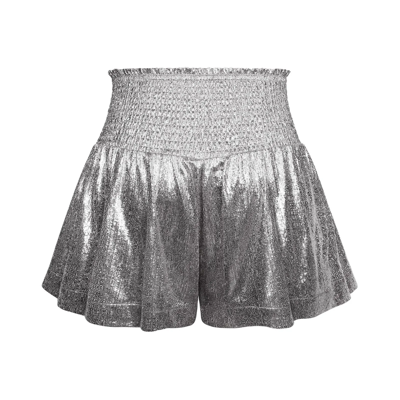 Choose To Sparkle Metallic Shorts - Silver