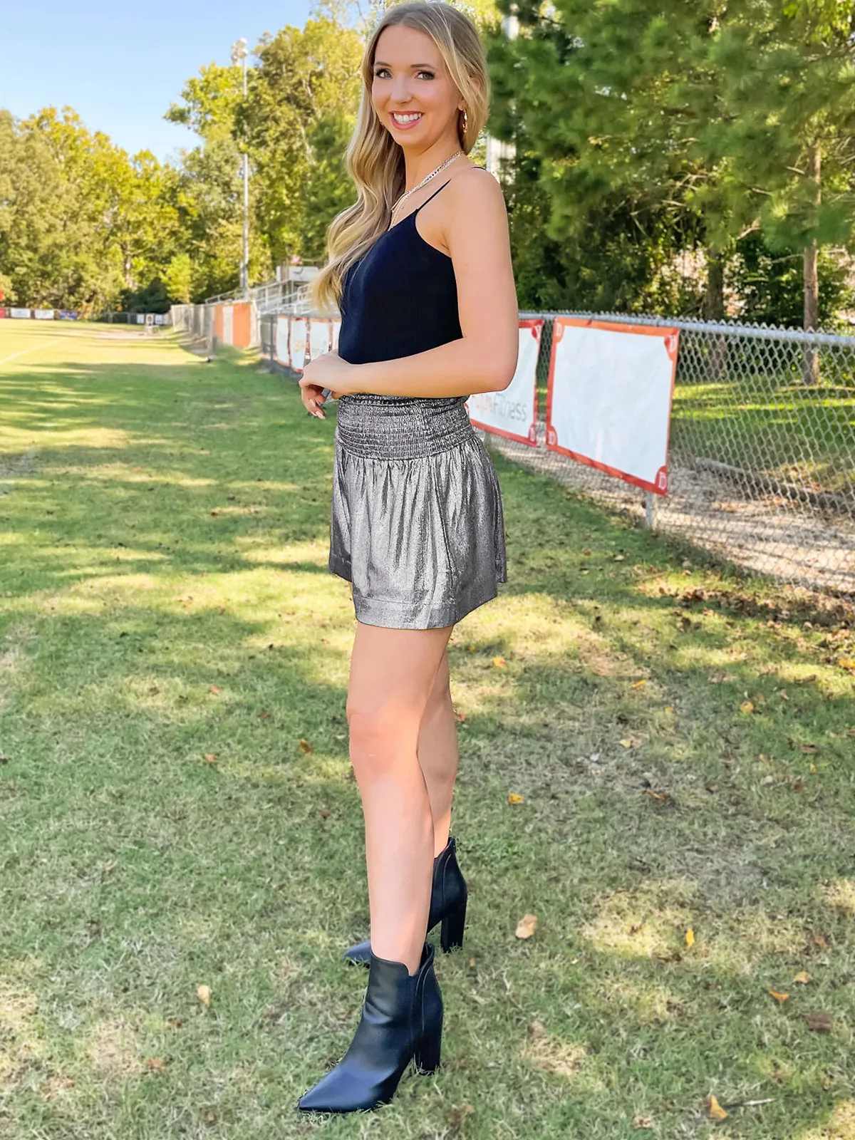 Choose To Sparkle Metallic Shorts - Silver