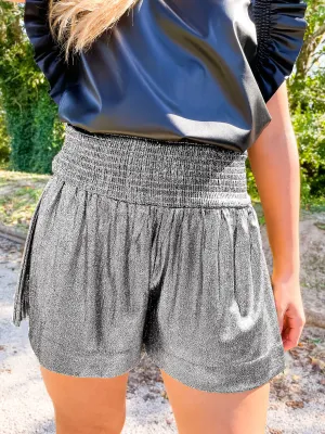 Choose To Sparkle Metallic Shorts - Silver