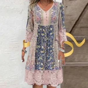 Christa - Vintage bedrucktes Spitzenkleid