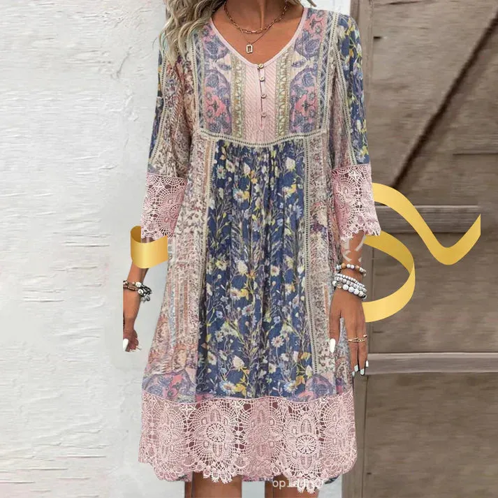 Christa - Vintage bedrucktes Spitzenkleid
