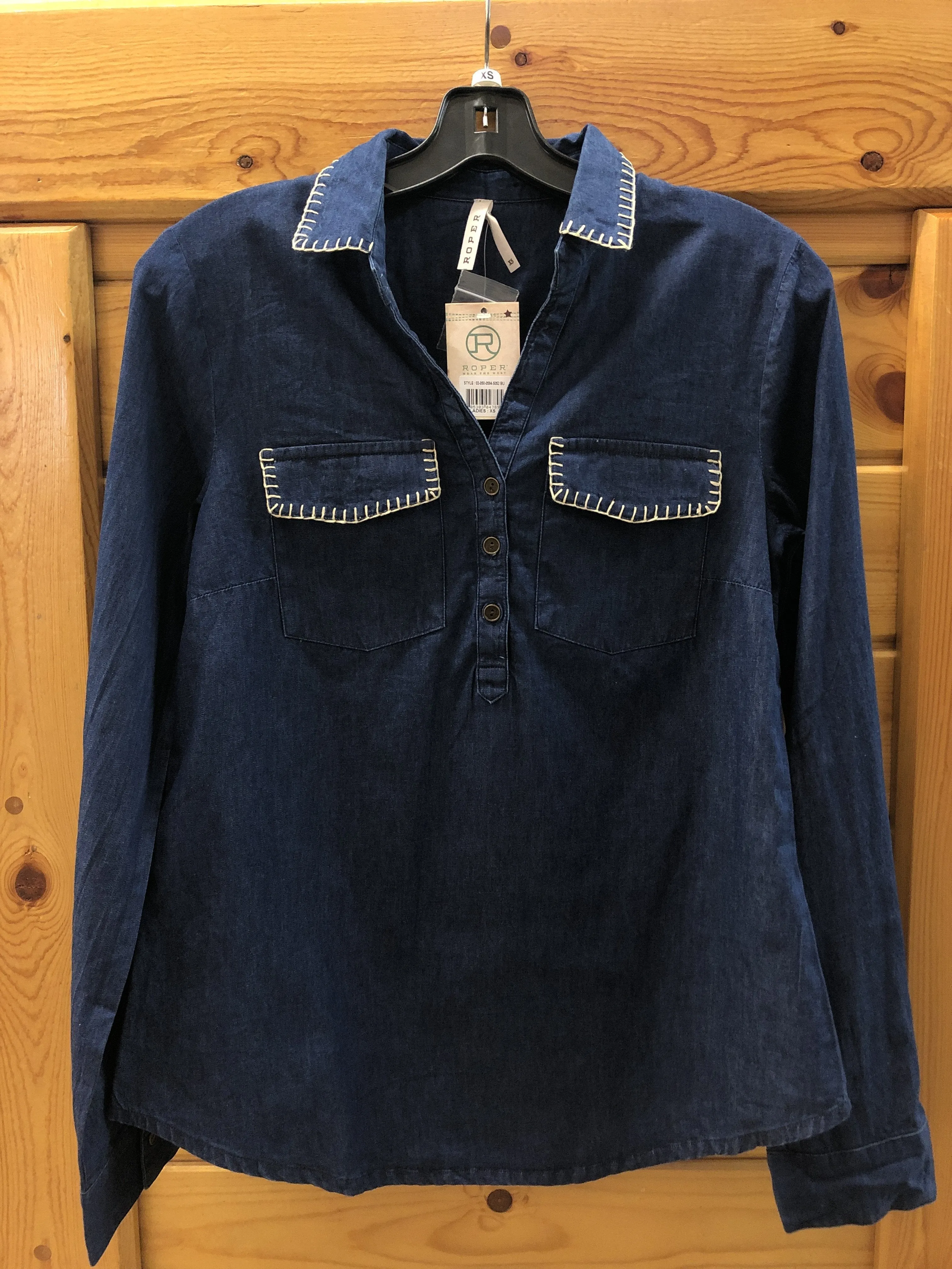 CL03-050-0594-5052-XS-Denim Ladies Denim Pullover Shirt L/S