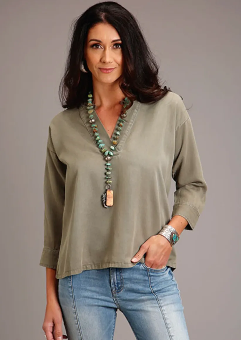CL11-050-0565-2015 Womens Stetson L/S Shirt Olive Tencel Pullover