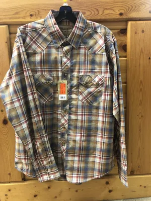 CLMV4023E-XL-Tan Mult Shirt Wrangler Retro L/S Snaps 2 Pocket Plaid