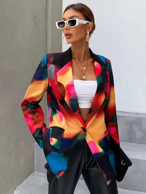 CM-CS249804 Women Elegant Seoul Style Long Sleeve Tie Dye Single Button Blazer