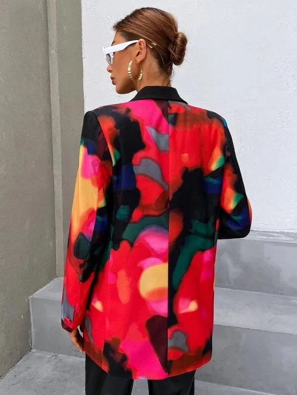 CM-CS249804 Women Elegant Seoul Style Long Sleeve Tie Dye Single Button Blazer