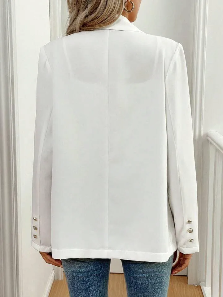 CM-CS459940 Women Casual Seoul Style Solid Color Lapel Neckline Long Sleeve Blazer - White
