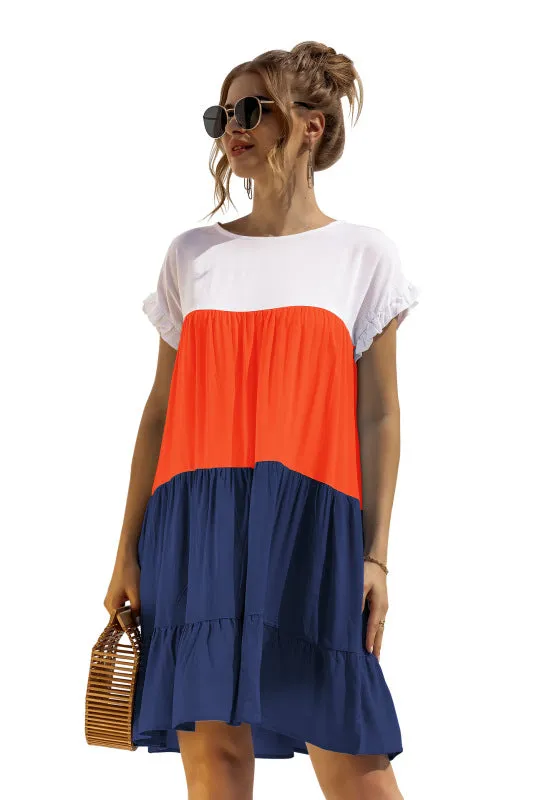 Color Block Baby Doll Dress with Ruffle Sleeves