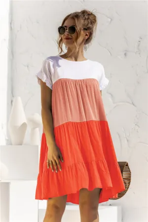 Color Block Baby Doll Dress with Ruffle Sleeves