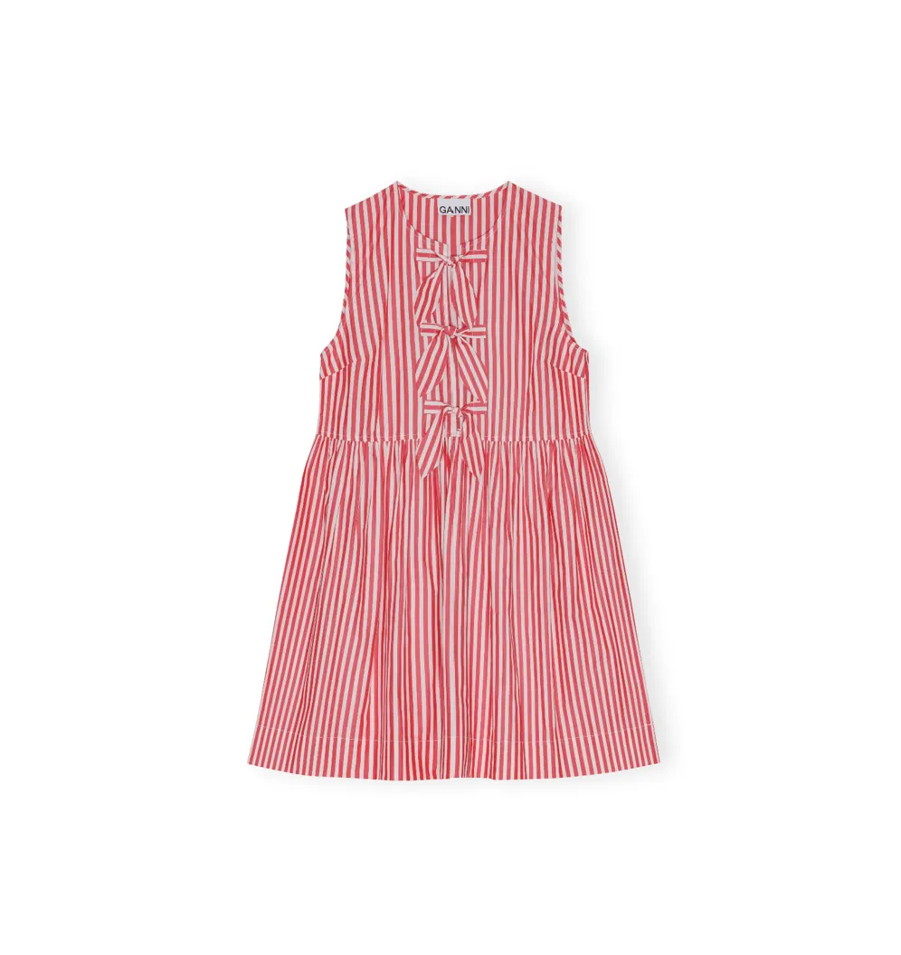 COTTON MINI BOW TIE DRESS | RED STRIPE