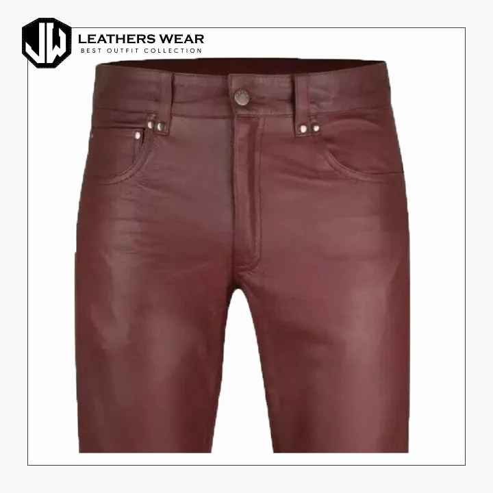 Cow Leather Shorts Burgundy