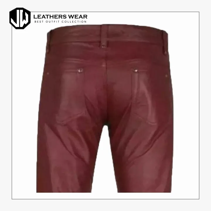 Cow Leather Shorts Burgundy