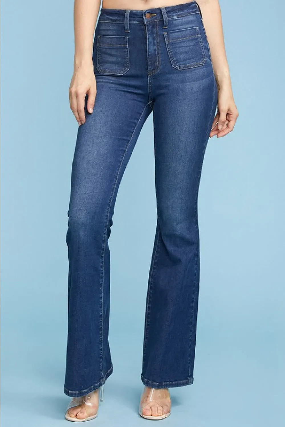 Dark High Waist Patch Pocket Flare