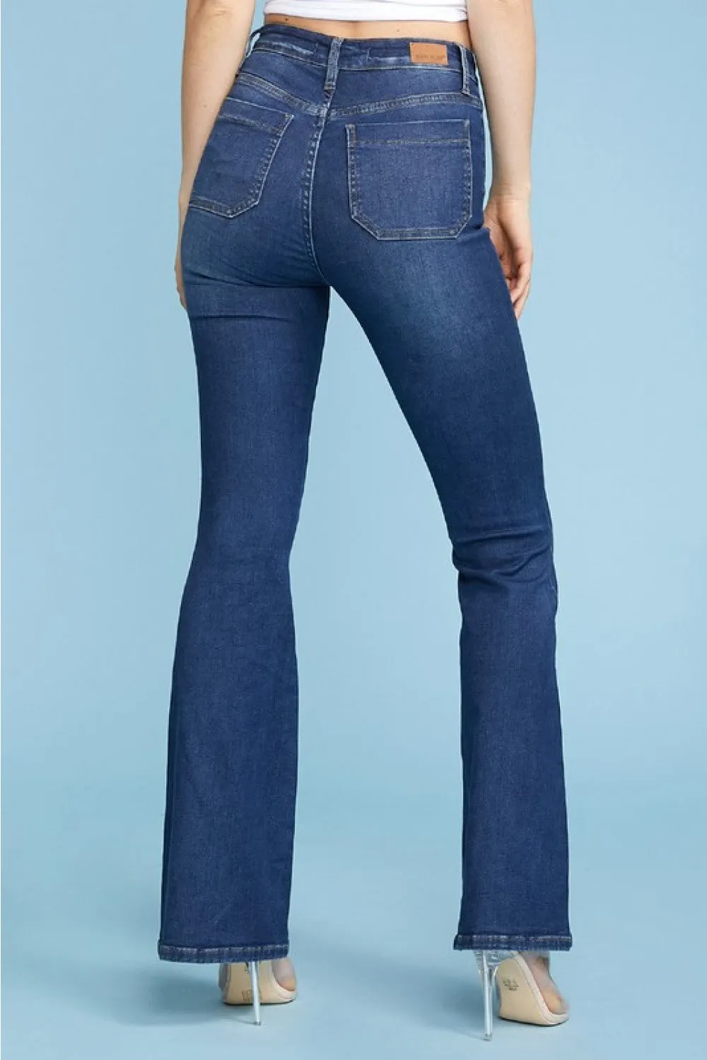 Dark High Waist Patch Pocket Flare