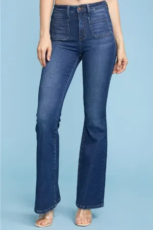 Dark High Waist Patch Pocket Flare